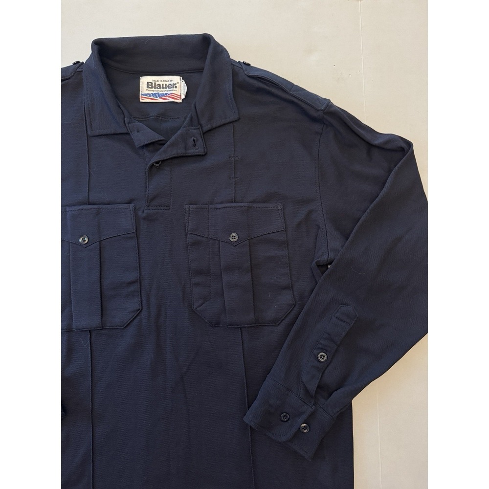 BLAUER Mens LS Button Front Work Shirt Dark Navy Poly/Cotton SZ Medium Short